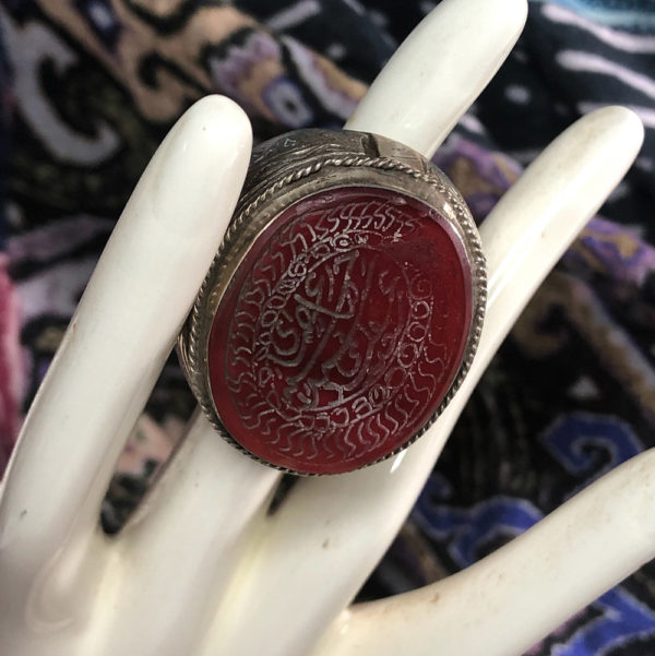 Yemen Carved Carnelian Silver Ring with Brass - Image 12