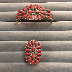 Navajo Coral Cluster Ring & Bracelet Set