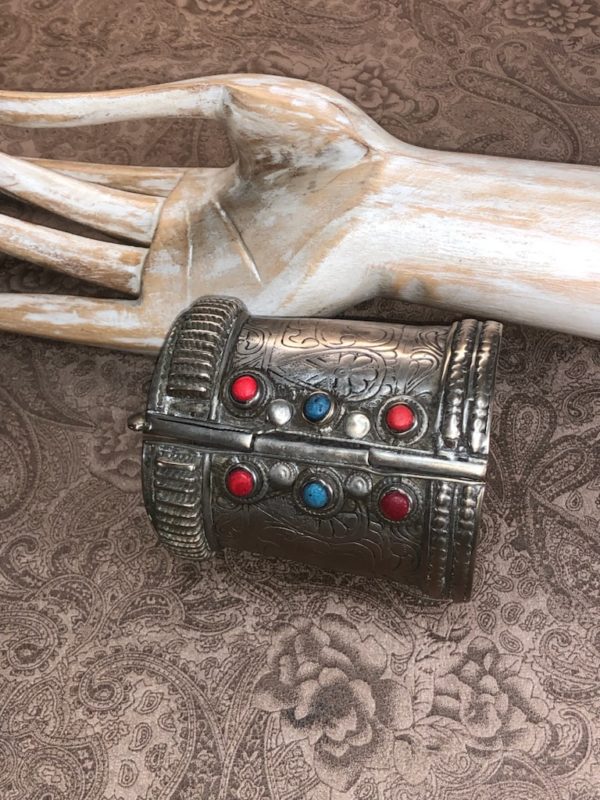 Antique Algerian Cuff Bracelet with Colored Glass - Image 3