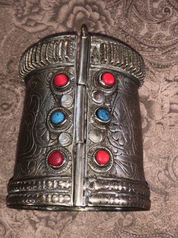 Antique Algerian Cuff Bracelet with Colored Glass - Image 6