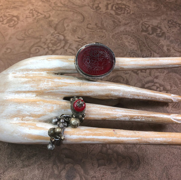 Yemen Carved Carnelian Silver Ring with Brass - Image 10