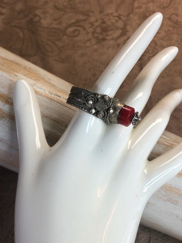 Yemen Red Glass Bead and Silver Ring - Image 6