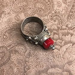 Yemen Red Glass Bead and Silver Ring