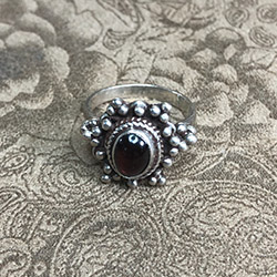 Garnet and Silver Granulation Ring