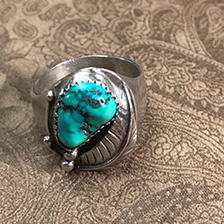Navajo Turquoise and Sterling Leaf Ring