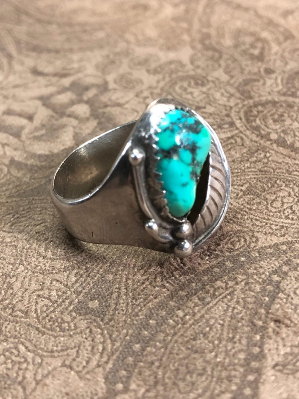 Navajo Turquoise and Sterling Leaf Ring - Image 3