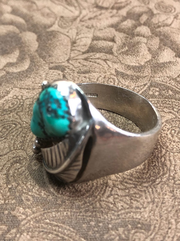 Navajo Turquoise and Sterling Leaf Ring - Image 4