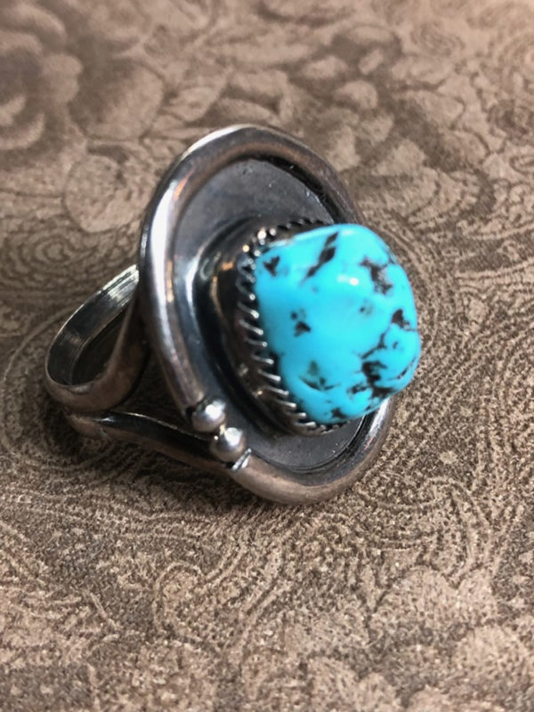 Navajo Natural Turquoise Chunk Ring - Image 4