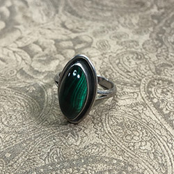 Malachite Cabochon and Silver Navajo Ring