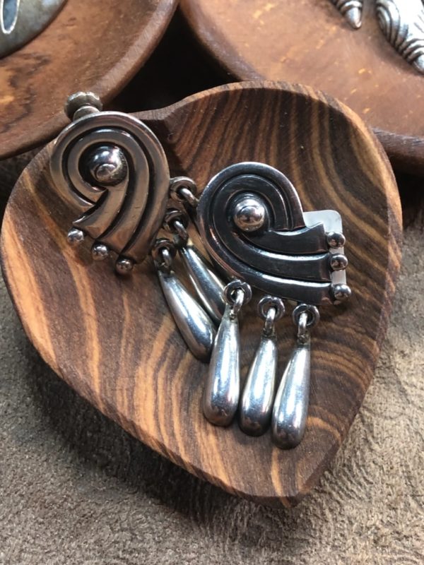 Gorgeous Early Taxco Modernist Earrings with Dangles - Image 2