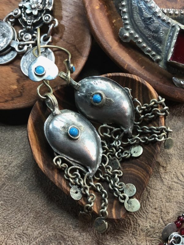 Afghan Earrings with Blue Glass - Image 2