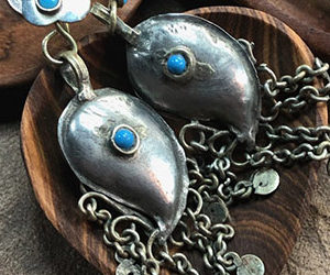 Afghan Earrings with Blue Glass