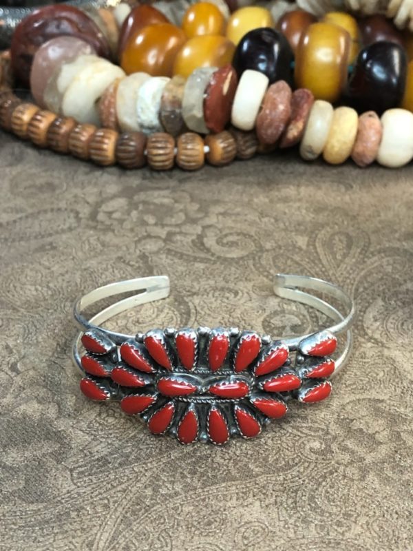 Beautiful Navajo Coral Cluster Cuff Bracelet - Image 4