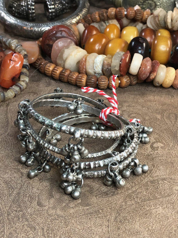Lovely Antique Silver Bracelet Set with Dangles from Rajasthan - Image 2
