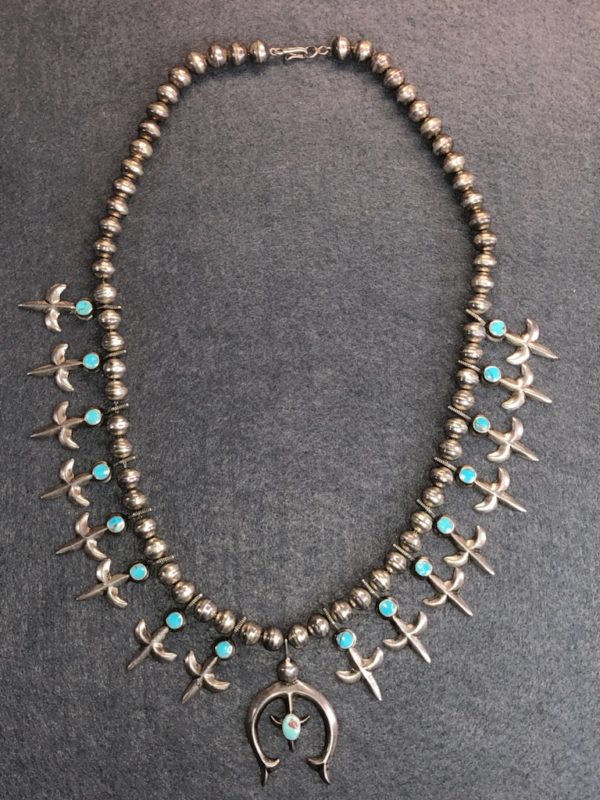 Beautiful Old Navajo Squash Blossom Necklace - Image 5