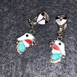 Zuni Eagle Head Earrings and Matching Necklace
