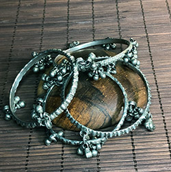 Lovely Antique Silver Bracelet Set with Dangles from Rajasthan