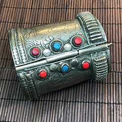 Antique Algerian Cuff Bracelet with Colored Glass