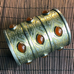 Beautiful Antique Turkoman Cuff Bracelet with Carnelian Cabochons