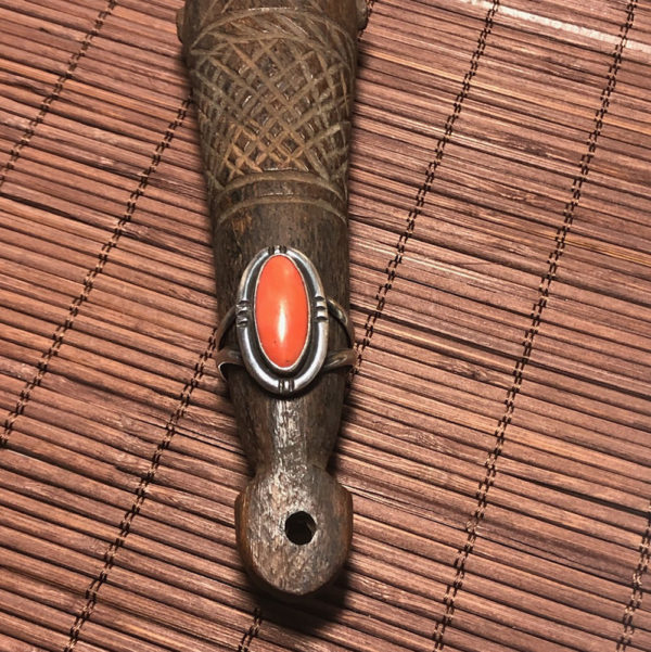 Old Navajo Silver and Coral Ring - Image 3