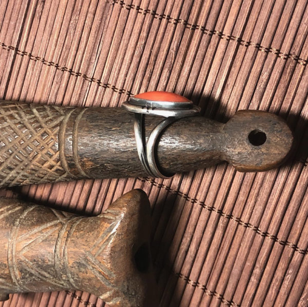 Old Navajo Silver and Coral Ring - Image 4