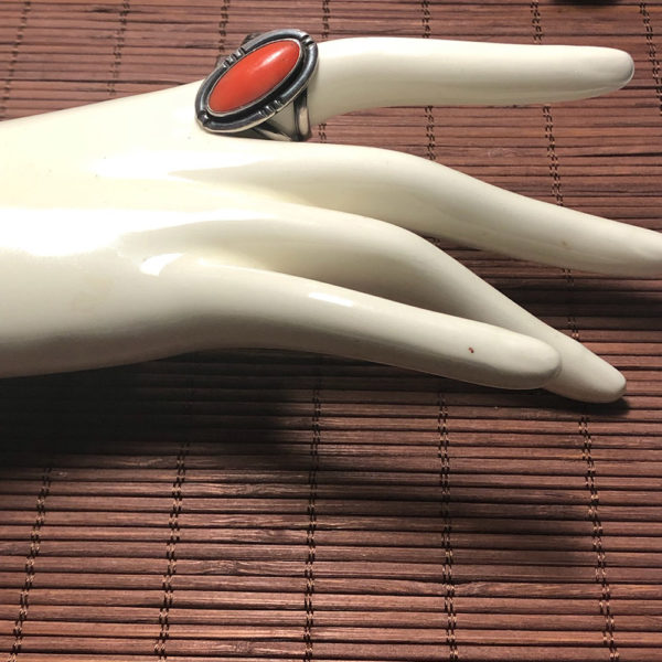Old Navajo Silver and Coral Ring - Image 10
