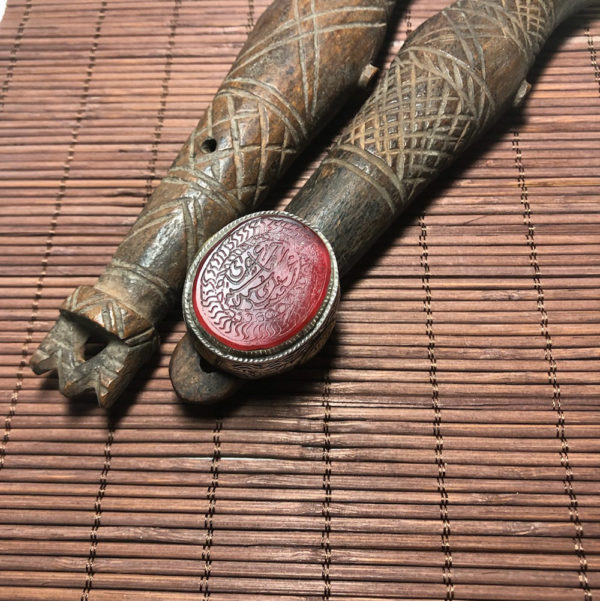 Yemen Carved Carnelian Silver Ring with Brass - Image 6