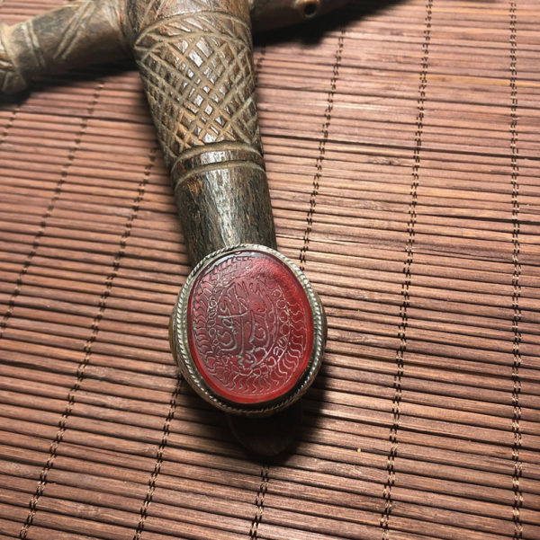 Yemen Carved Carnelian Silver Ring with Brass - Image 3