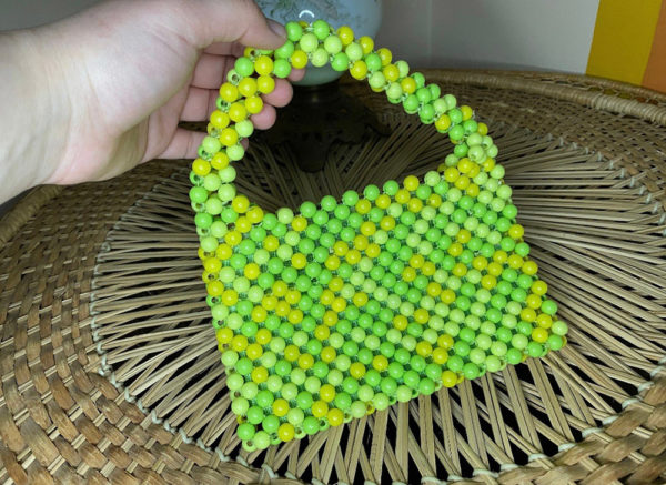 Retro Green and Yellow Beaded Purse - Image 3