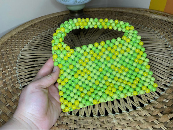 Retro Green and Yellow Beaded Purse - Image 5