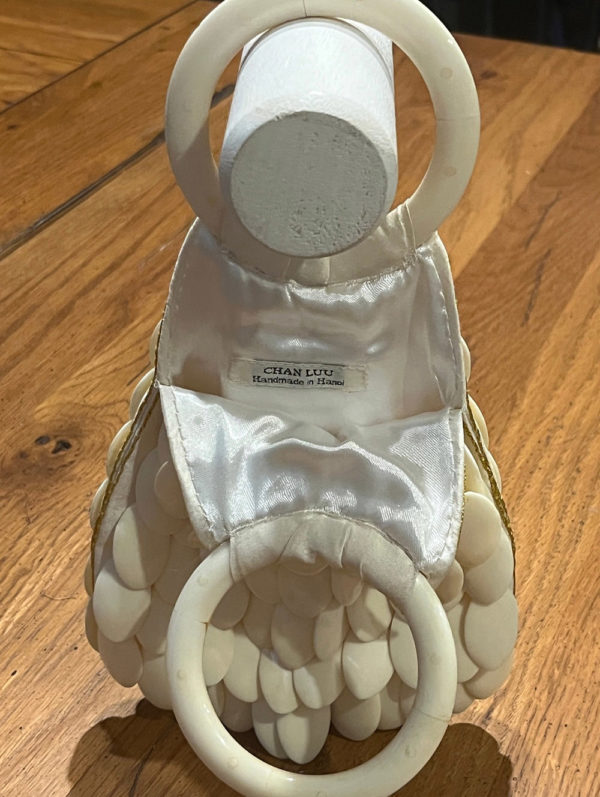 Vintage Cream Dangle Beaded Handbag - Image 6