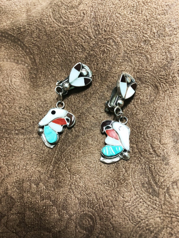Zuni Eagle Head Earrings and Matching Necklace - Image 2