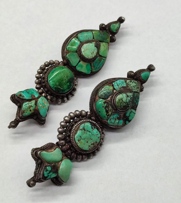 Impressive Antique Tibetan Earrings or Akor - Image 2
