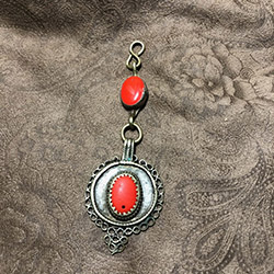 Old Afghan Coral Colored Glass Filigree Pendant