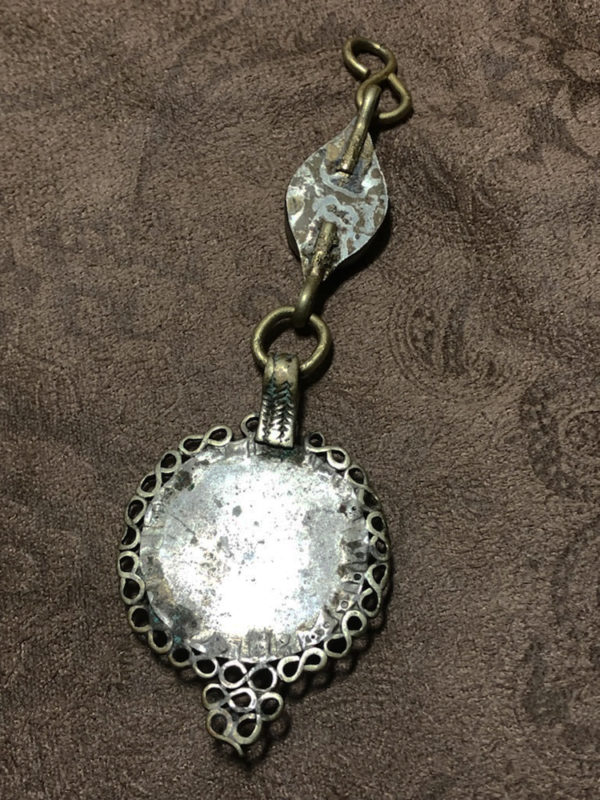 Old Afghan Coral Colored Glass Filigree Pendant - Image 4