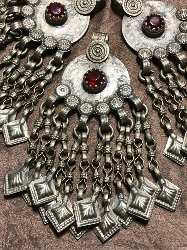 Vintage Pashtun Coin Pendants with Red Glass and Dangles - Image 3