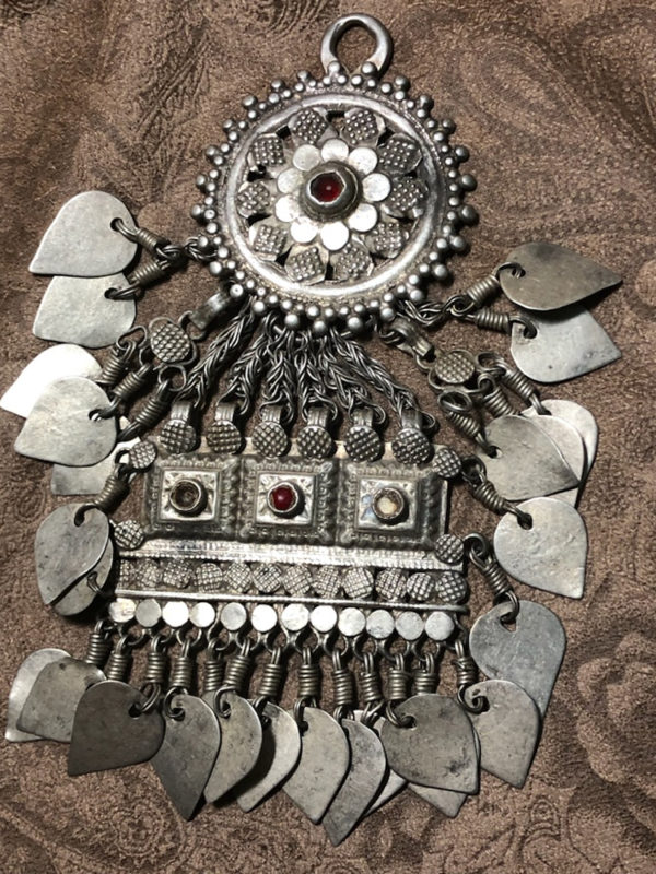 Gorgeous Antique High Silver & Glass Pendant from Pakistan - Image 3