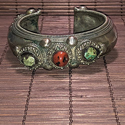 Vintage Turquoise and Coral Cuff from Bhutan