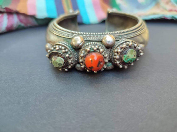 Vintage Turquoise and Coral Cuff from Bhutan - Image 2