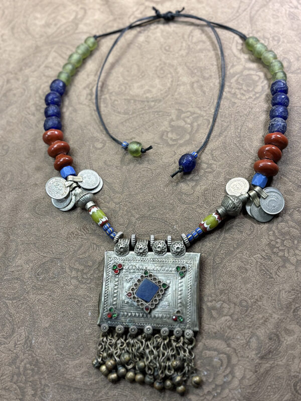Vintage Kuchi Pendant and Antique Beaded Necklace - Image 2