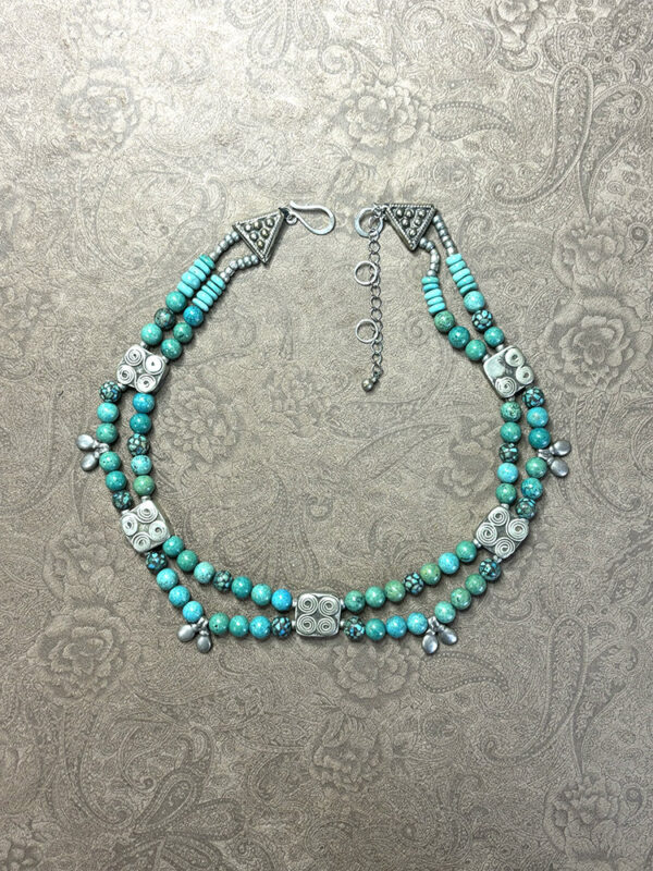 Turquoise with Bedouin box pendants & Indian charms Necklace - Image 2