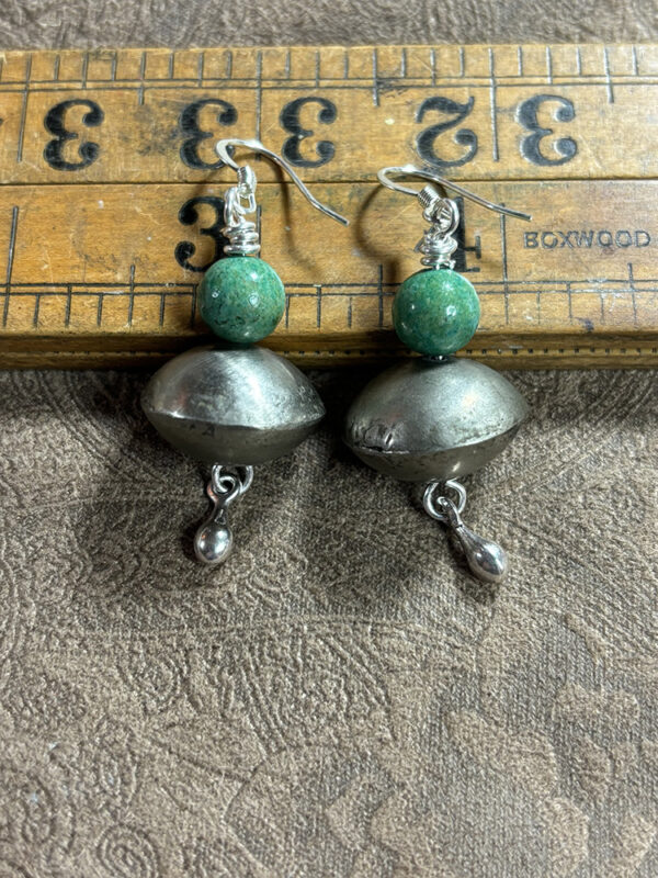 Funky Turquoise and Mali Metal beaded Earrings - Image 2
