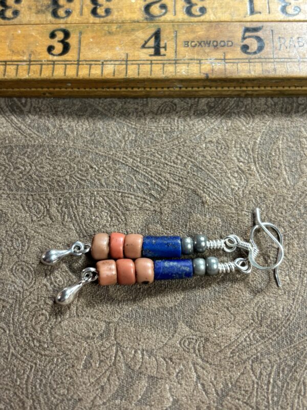 Lovely Mediterranean Coral and Lapis Earrings - Image 2