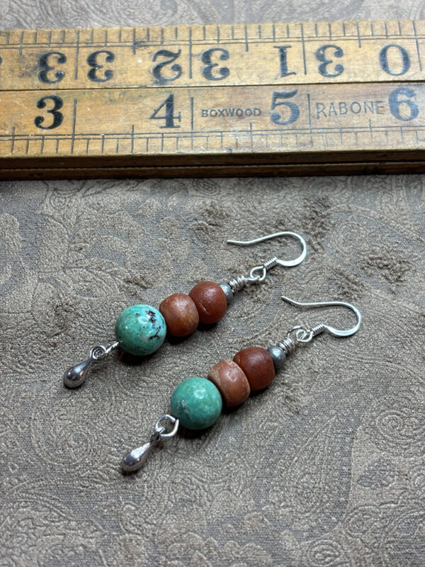 Sweet Dangle Earrings with Ancient Agate and Turquoise - Image 2