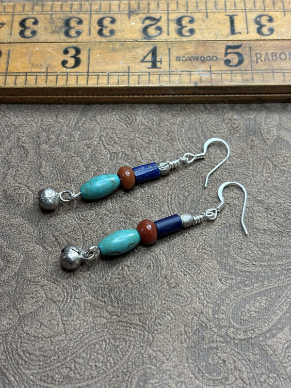 Lapis, Ancient Agate and Turquoise Earrings - Image 2