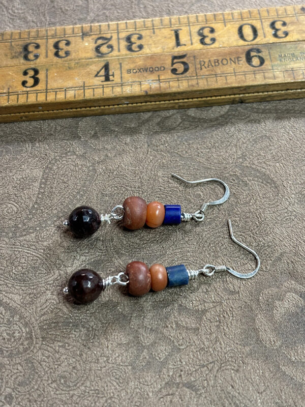 Ancient Agate, Lapis and Garnet Beaded Earrings - Image 2
