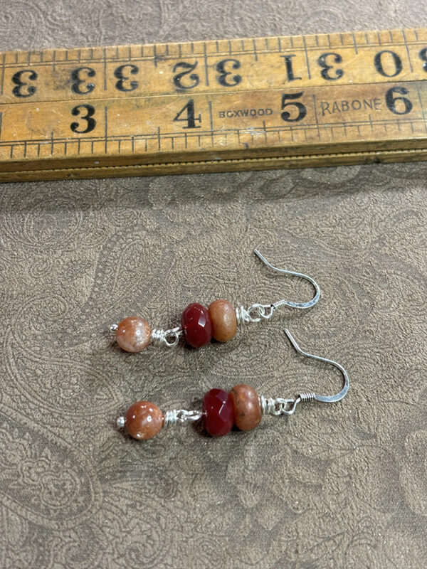 Ancient Agate, Ruby and Oregon Sunstone Earrings - Image 2