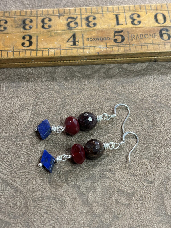 Garnet, Ruby and Lapis Earrings - Image 2
