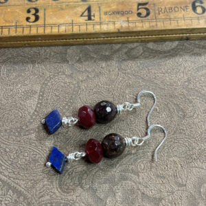 Garnet, Ruby and Lapis Earrings