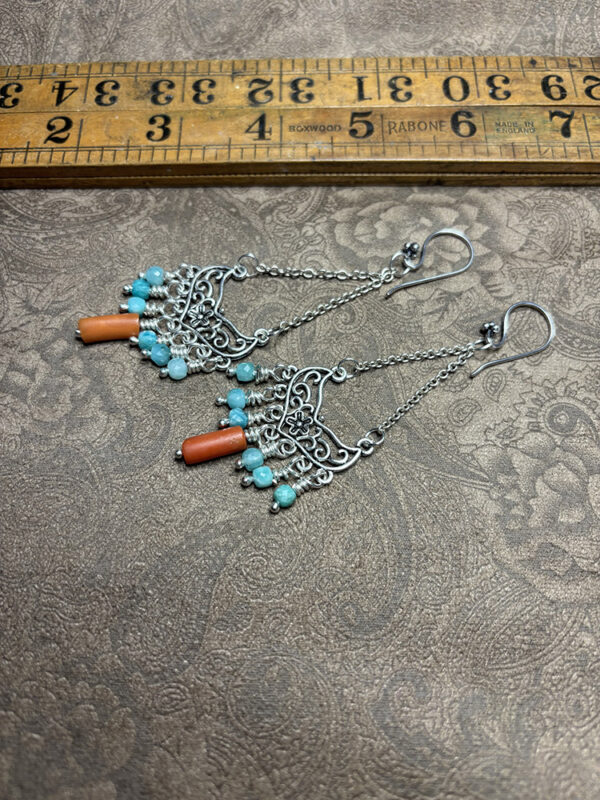 Chandelier with Mediterranean Coral and Amazonite Earrings - Image 2